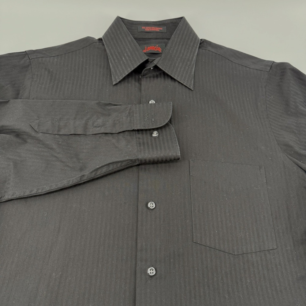 J. GARCIA Mens Medium 15-32/33 Shirt Black Stripe Regular Fit Wrinkle Free